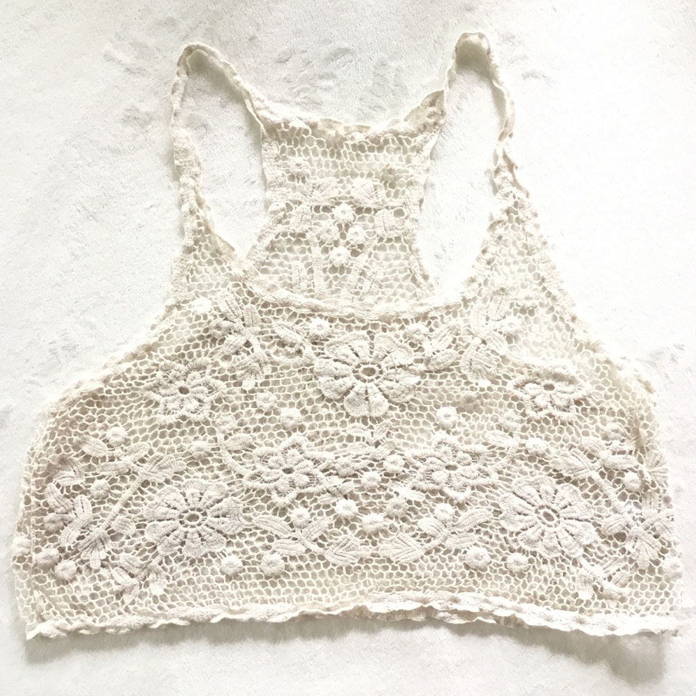 Bohemian crocheted cropped tank top